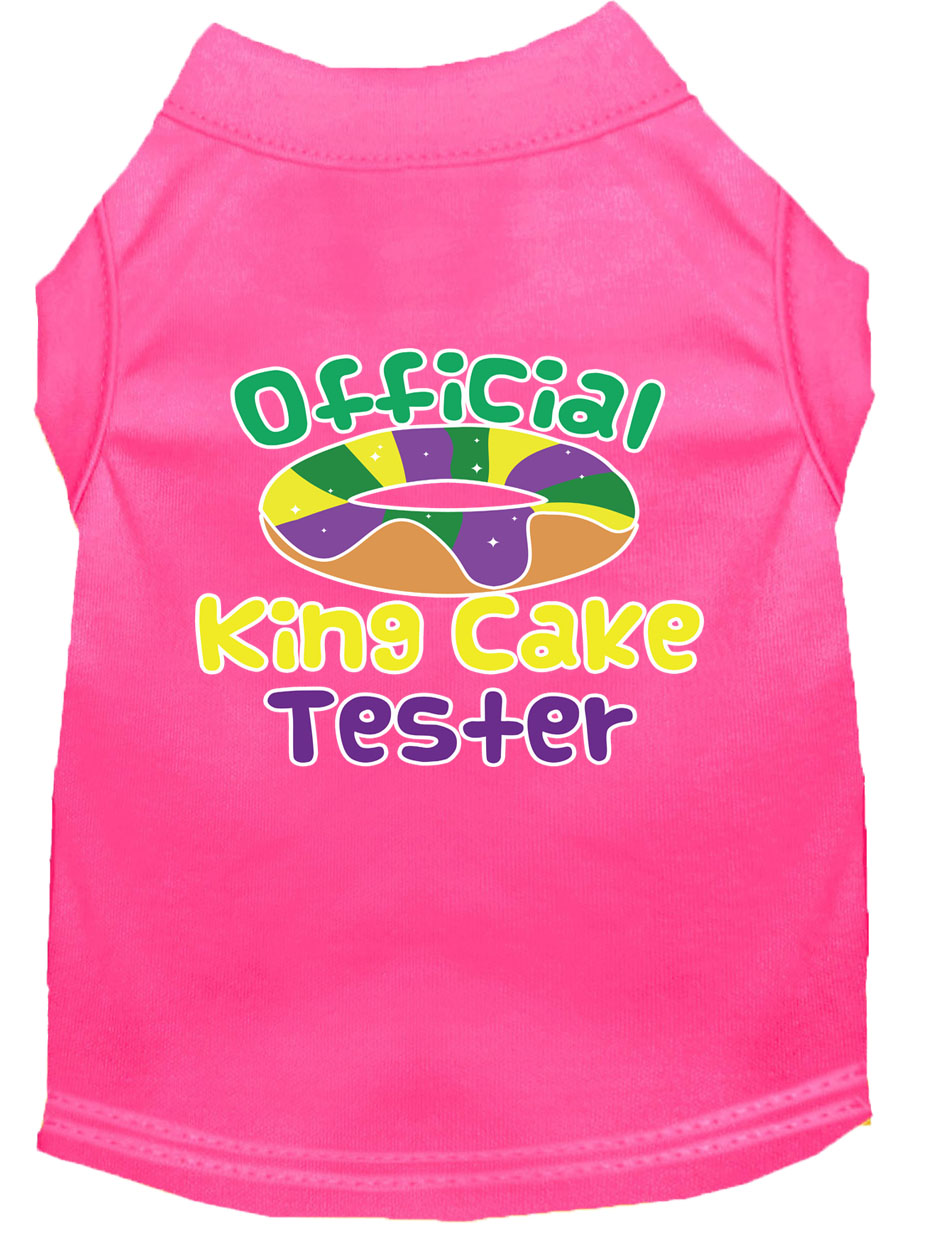 King Cake Taster Screen Print Mardi Gras Dog Shirt Bright Pink Sm